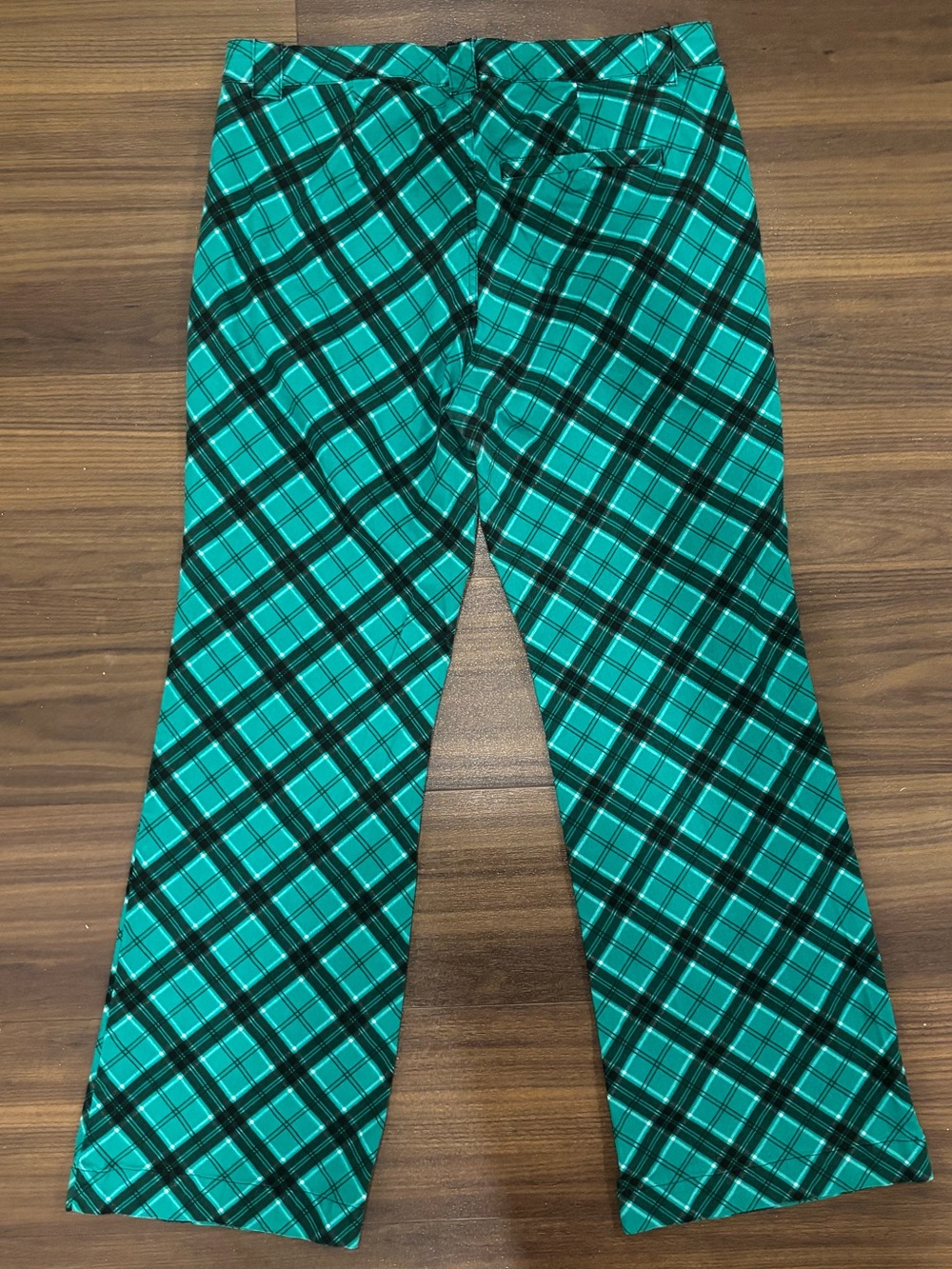 Wild Fable Size 12 Green Plaid Low Rise Flare Pants - Picture 2 of 4